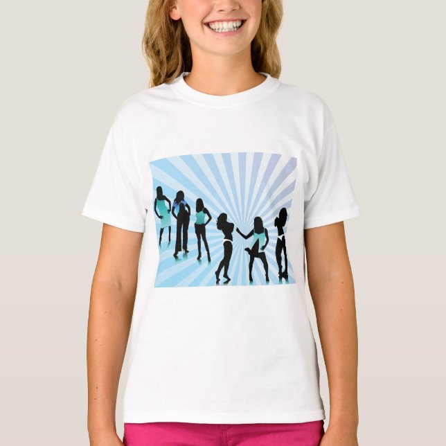 Camiseta Stylish Women Silhouettes Teal Blue Fashion (Frente)