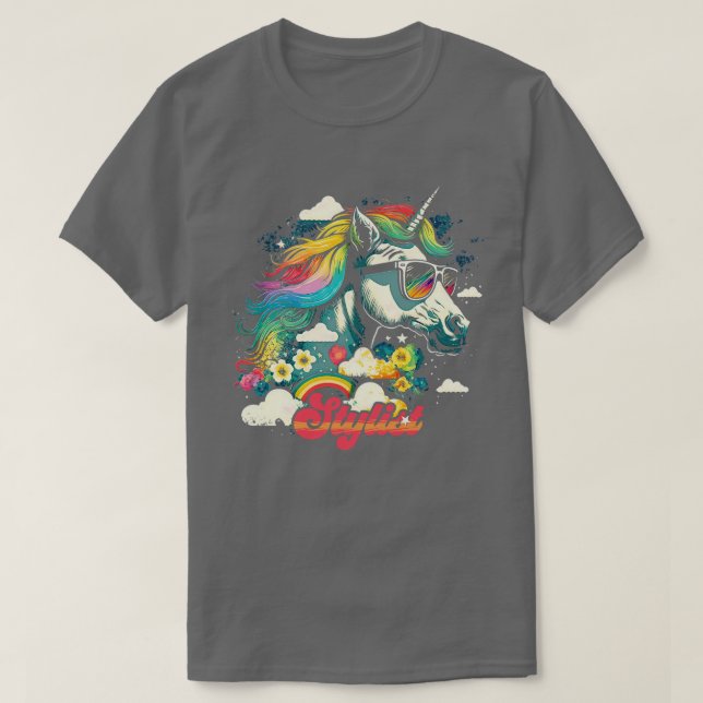 Camiseta Stylist do Rainbow Unicorn (Frente do Design)