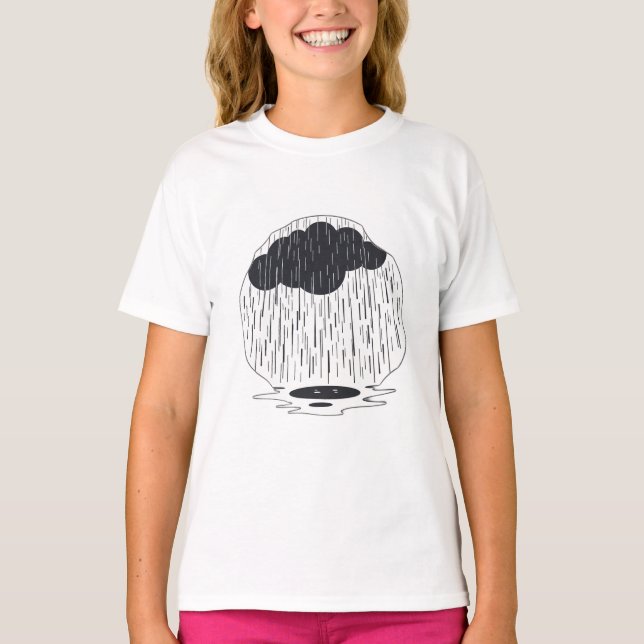 Camiseta Stylized Rain Cloud with Falling Rain and Puddle (Frente)