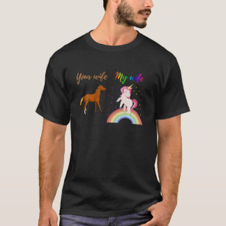 Camiseta Sua Esposa Minha esposa Engraçada Design de Unicór