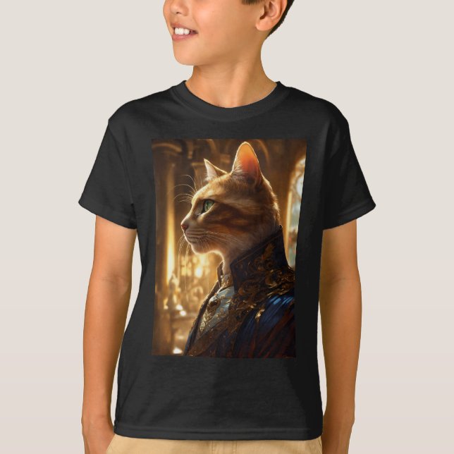 Camiseta "Sua Majestade: Aventura do Impressão Cat King 3D" (Frente)