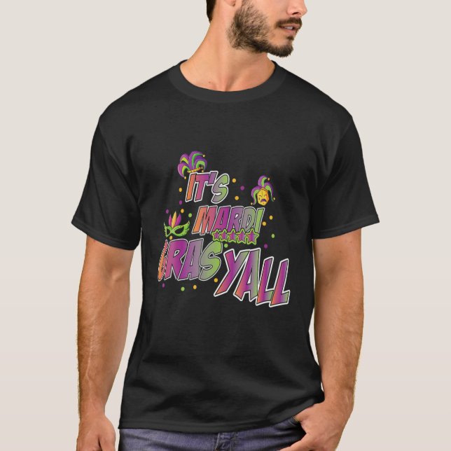 Camiseta Sua Máscara do Partido Mardi Gras Yall-Mardi Gras (Frente)