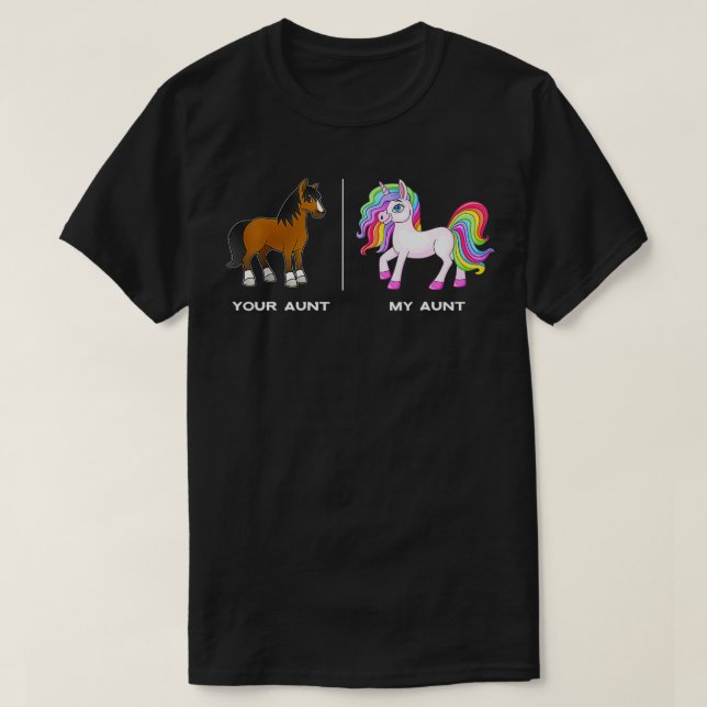 Camiseta Sua Tia Cavalo Minha Tia Unicorn Engraçada (Frente do Design)