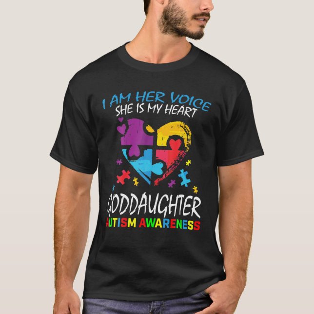 Camiseta Sua Voz Minha Filha Cardíaca Autismo Consciência V (Frente)
