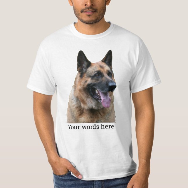 Camiseta Suas palavras e um fechamento de um Cachorro Germa (Frente)
