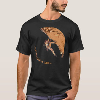 Camiseta Suba como uma garota escalando pedras escalando na