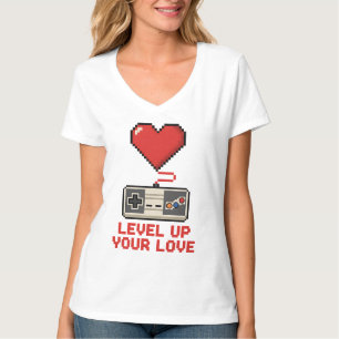 Camiseta Suba de Nível Seu Amor, Design de Jogos Retro em P