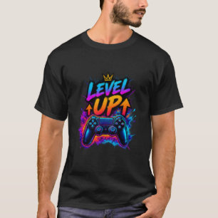Camiseta Suba de Nível – Tipografia Negrita de Jogos e Moti