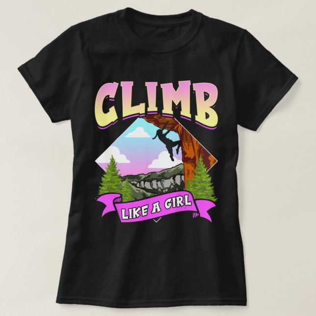 Camiseta Subida Divertida Como Uma Rapariga Escalando Com U (Frente do Design)