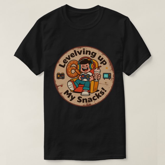 Camiseta Subindo de Nível Meus Lanches! Pixel Art Divertida (Frente do Design)
