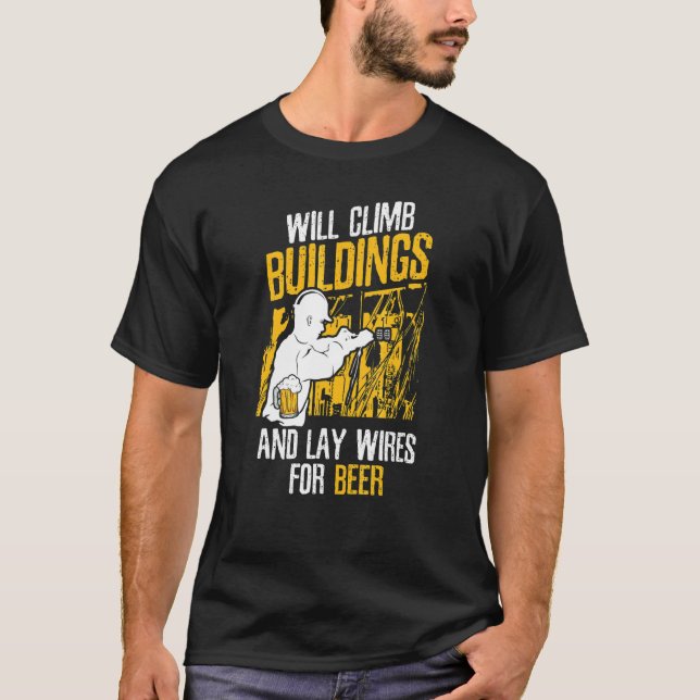 Camiseta Subirá Edifícios Por Cerveja Construção Eletr (Frente)