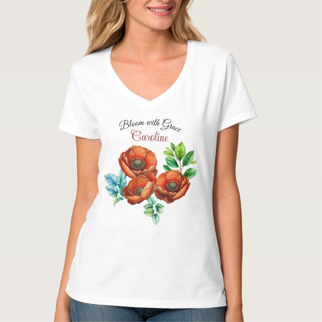 Camiseta Sublime Aquarela Poppies Vermelhos Feliz Reforma (Frente)