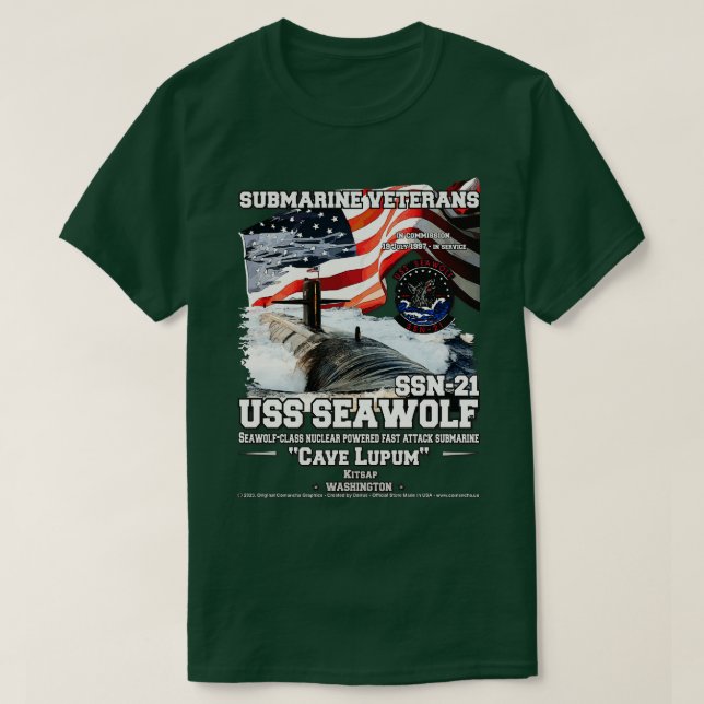 Camiseta Submarino de Ataque SSN21 do USS Seawolf (Frente do Design)
