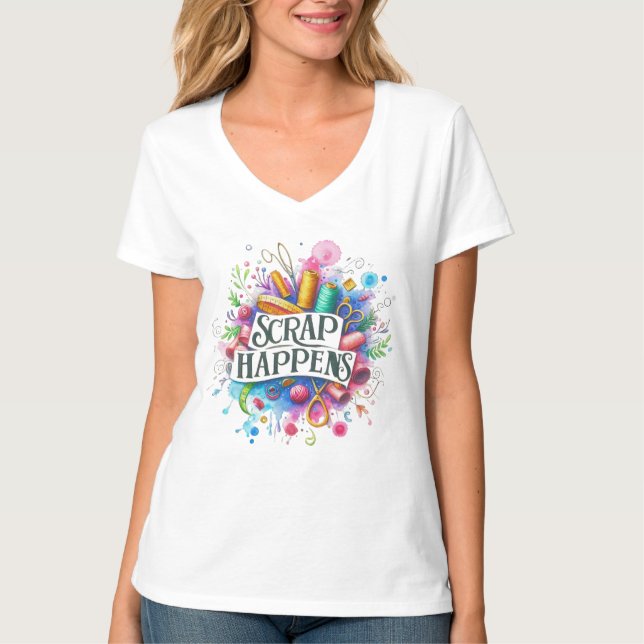 Camiseta Sucata Acontece Costura de Patchwork de Tecido de  (Frente)