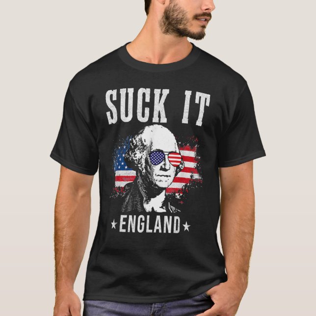Camiseta Suck It England 4 de julho George Washington (Frente)