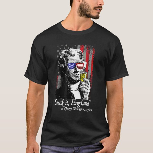 Camiseta Suck It England 4 De Julho George Washington 177 (Frente)