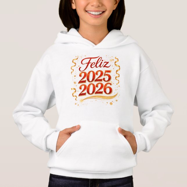 Camiseta Sudadera con Capucha para Niña – Diseño “Feliz 202 (Frente)