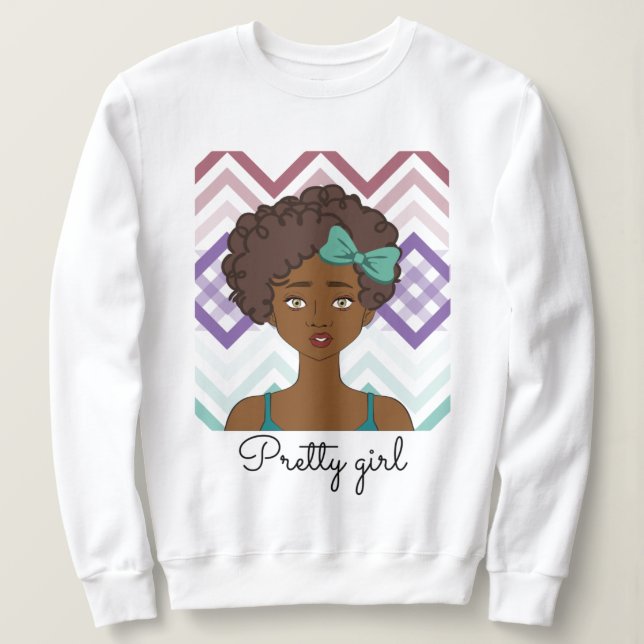 Camiseta Sudadera Pretty Girl, con dibujo de chica afro (Frente do Design)