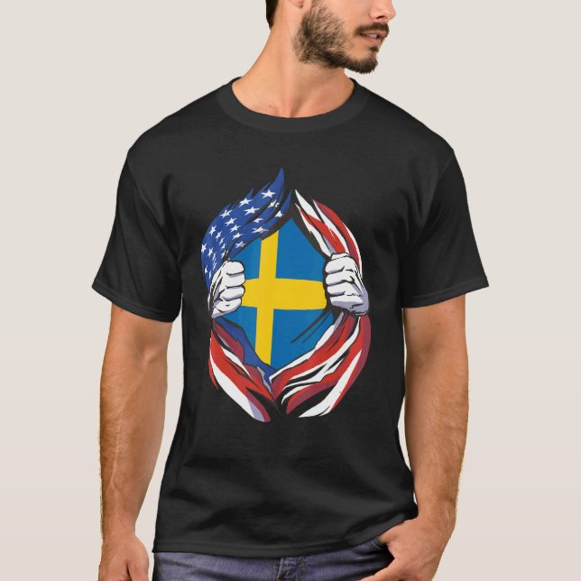 Camiseta Suecia Bandeira Americana Orgulhosa Do Meu Patrimô (Frente)