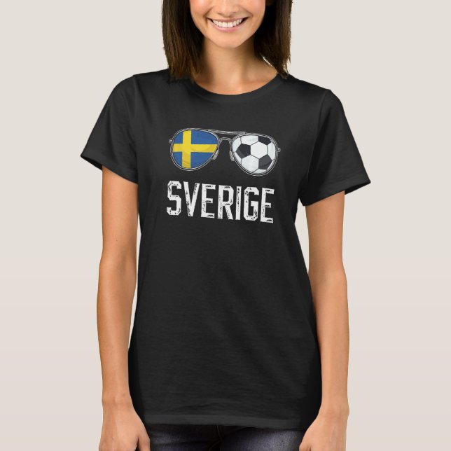 Camiseta Suecia Bandeira e futebol Sunglass Swean Fan (Frente)