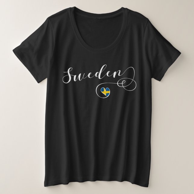 Camiseta Suecia, Bandeira Sueca Num Coração (Frente do Design)