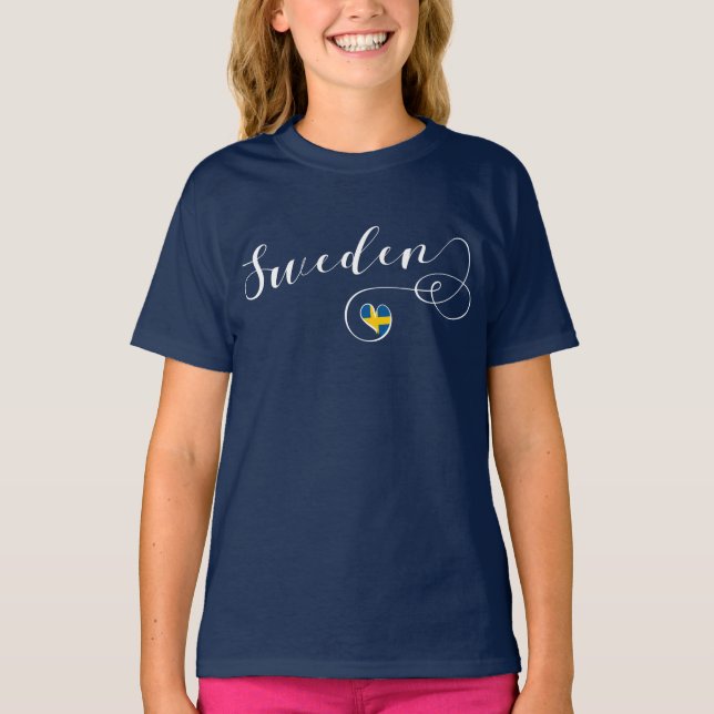 Camiseta Suecia, bandeira sueco em um coração (Frente)
