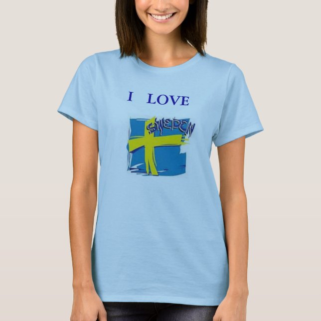CAMISETA SUECIA SINALIZADA AZUL E AMARELO EU AMO (Frente)