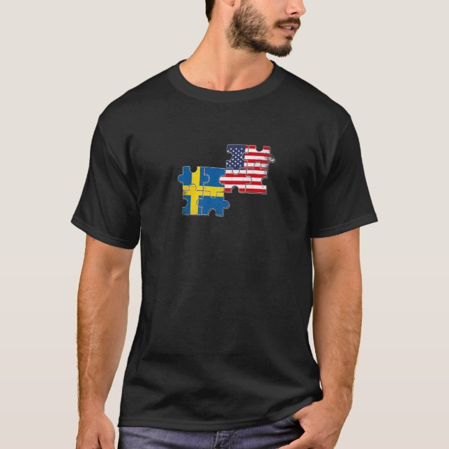 Camiseta Suecia Usa Love Raízes na Suécia Bandeira American (Frente)