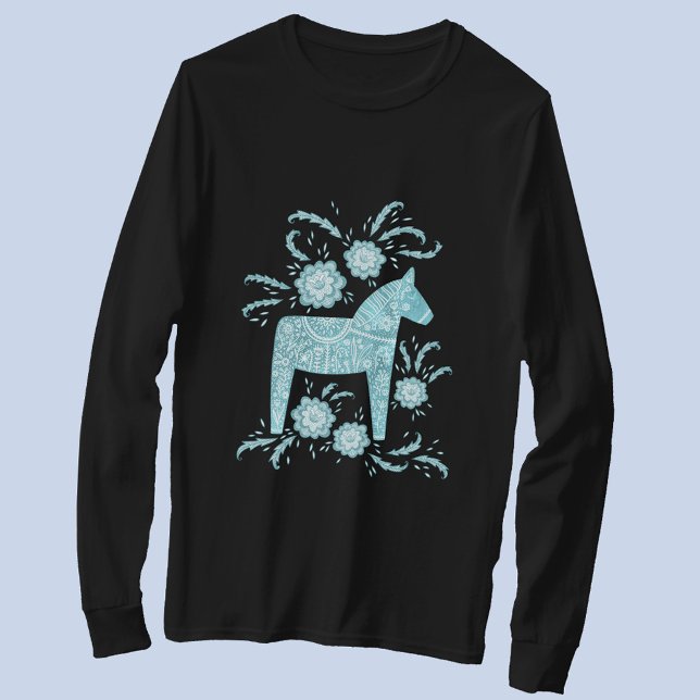 Camiseta sueco Dala Horse Teal Green Viking (Swedish Dala Horse long sleeved t-shirt)