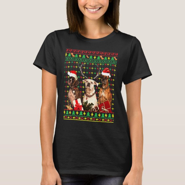 Camiseta Sueco Feio de Natal Engraçado Cachorro Santa Hat A (Frente)