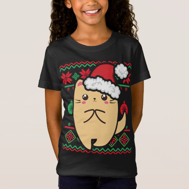 Camiseta Sueco Feio de Natal Fofo Kawaii Anime Chibi Tímido (Frente)