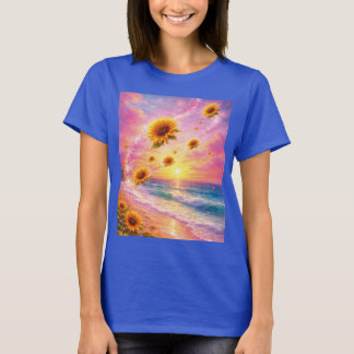 Camiseta Sueño Marino de Girasoles: Atardecer en la Playa