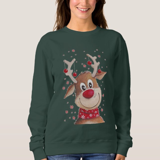 CAMISETA SUÉRIA DE NATAL DA CABEÇA REINDEER (Frente)