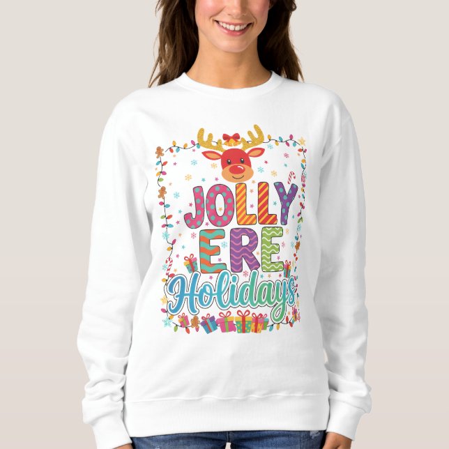 Camiseta "Suéter de Luzes de Férias do Renas Jovial" (Frente)