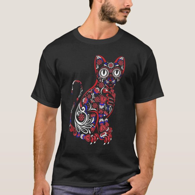 Camiseta Sugar Skull Cat 4th Of July Kitten Kitty Patriotic (Frente)