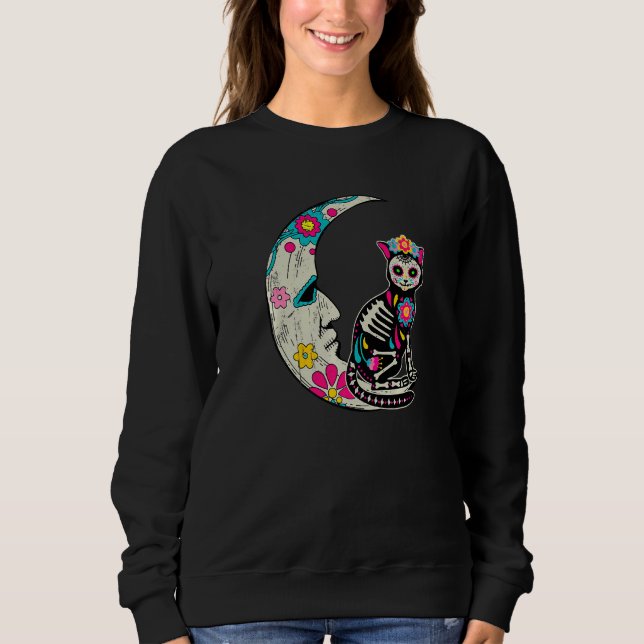 Camiseta Sugar Skull Cat Moon Dia De Los Muertos Mexican Da (Frente)