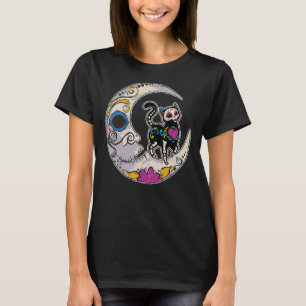 Camiseta Sugar Skull Cat Moon Dia De Los Muertos Mexico Da
