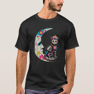 Camiseta Sugar Skull Cat Moon Dia De Los Muertos Mexico Da