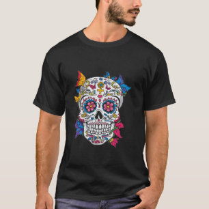 Camiseta Sugar Skull Floral Dia de Los Muertos Celebração
