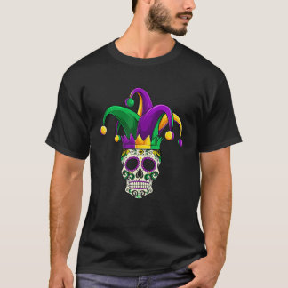 Camiseta Sugar Skull Mardi Gras, Jester Costume Men Women