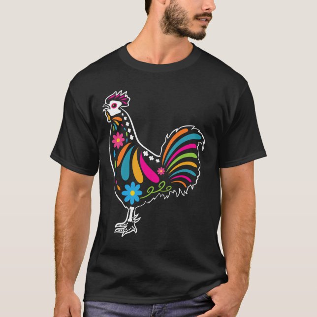 Camiseta Sugar Skull Rooster Dia De Los Muertos Halloween T (Frente)