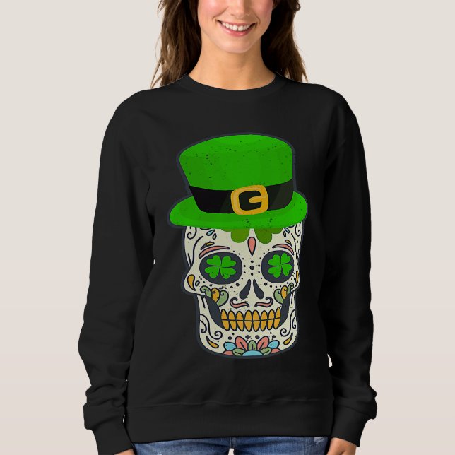 Camiseta Sugar Skull Saint Patricks Day Of Dead Lucky Hallo (Frente)