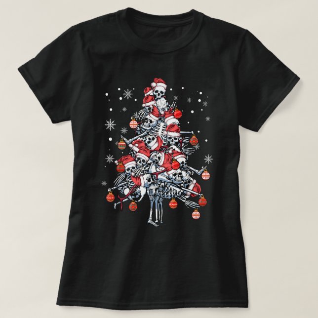 Camiseta Sugar Skull Santa Hat Christmas Tree Funny Xmas (Frente do Design)