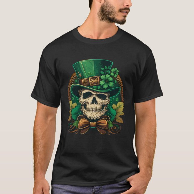 Camiseta Sugar Skull St Patricks Day Irish Skull Leprechaun (Frente)