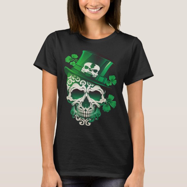 Camiseta Sugar Skull St Patricks Day Irish Skull Leprechaun (Frente)