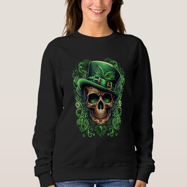 Camiseta Sugar Skull St Patricks Day Irish Skull Leprechaun (Frente)