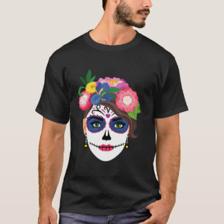 Camiseta Sugar Skull Tattoo Floral Dia De Los Muertos Day D