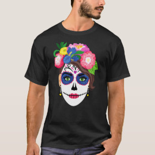 Camiseta Sugar Skull Tattoo Floral Dia De Los Muertos Mulhe