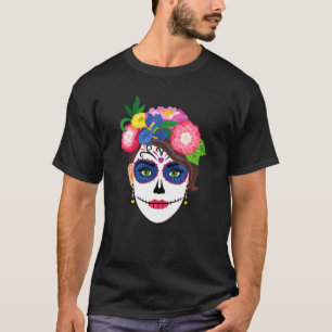 Camiseta Sugar Skull Tattoo Floral Dia De Los Muertos Mulhe