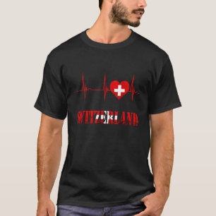Camiseta Suíça Bandeira Suíça Coração Batimento Cardíaco EK
